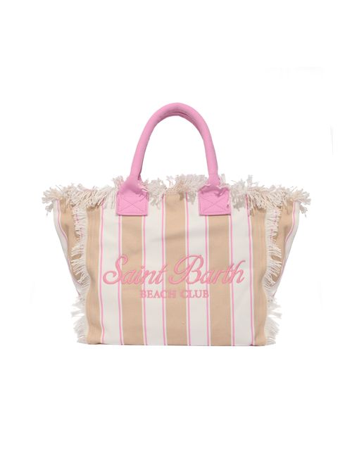 Borsa Vanity Beach Club regular in canvas di cotone a righe beige con dettagli rosa Mc2 Saint Barth | VANI00102596L